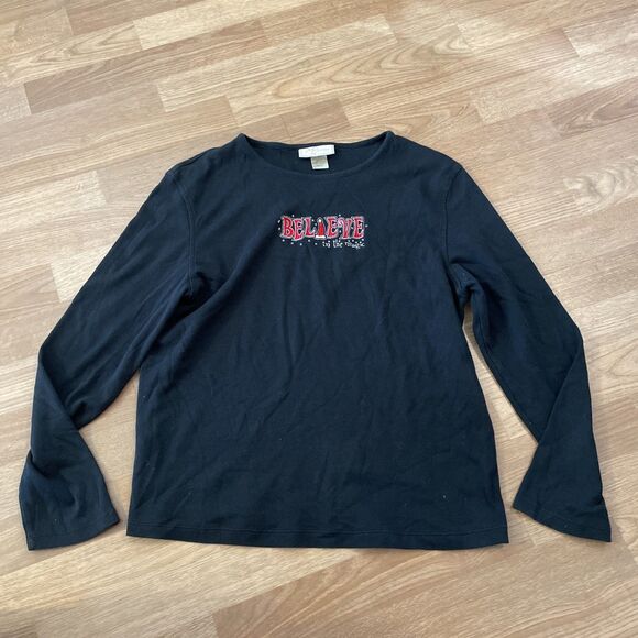 M&C Sportswear “Believe In The Magic” Christmas Long Sleeve Shirt Size XL Black - Picture 6 of 8